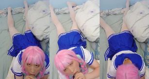 Taiwanese Femboy Aqua Cosplay Chokes Gushing Cum Destroyed Throat