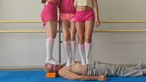 Multitrampling training #41 (Part 1): socks trampling & face walking & harsh jumping & intense stomping on men