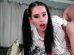Stepdad Fucks Pigtailed Coed's Asshole, Ends With Facial