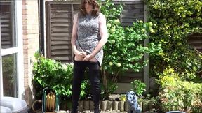 Thigh-booted Crossdresser Strokes Outdoors 3