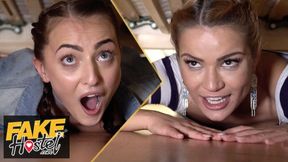 Cherry Kiss and Katy Rose get stuck under bed and fucked doggystyle