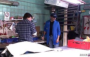 Scout69, german boss with hairy pussy lets the trainee fuck her in the workshop