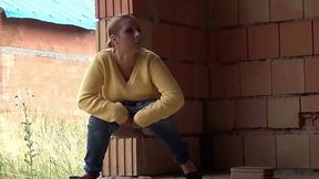 Blonde amateur regular girl pissing in the new house
