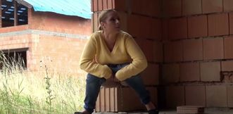 Blonde amateur regular girl pissing in the new house
