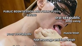 Public BDSM session with spanking, verbal humiliation, mask fetish, foot fetish and foot massage, pussy eating in public and epic orgasm, licking and worshipping with Mistress GospodaricaEmma and Her slave Wolfy01