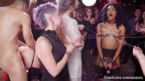 Huge boobs slave screwed in bondage at swinger group sex party