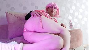 Cute sissy twirling around holding soft chiffon scarf