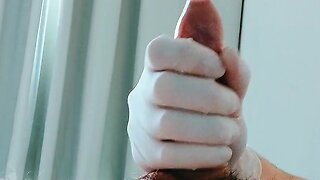 Using latex medical gloves to pump a penis