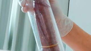 Using latex medical gloves to pump a penis