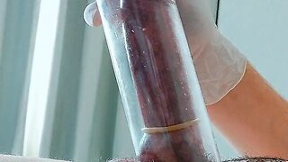 Using latex medical gloves to pump a penis