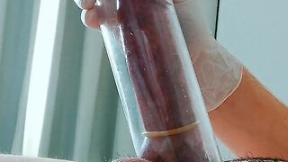 Using latex medical gloves to pump a penis