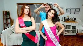 These pageant girls rode their trainer's dick while practicing their runway walks for the competition