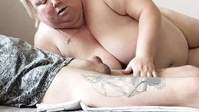 mother-in-law grinds my cock with her mouth and gets a portion of cum in it