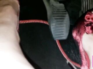 Revving, Driving and Pedal Pumping on the Way in Red Pumps