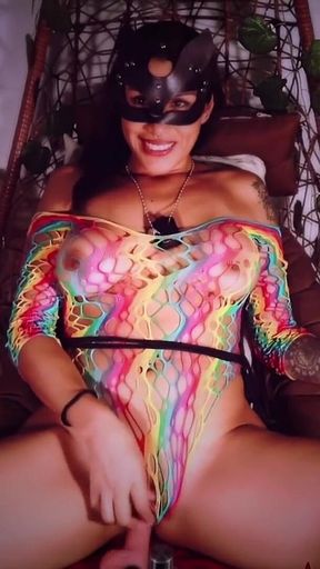 Big Tits Brunette Plays with Fuckmachine and Her Followers