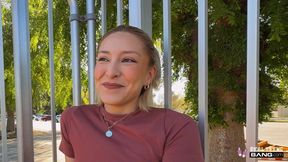 Outdoor blonde MILF Mads Flores sucks and fucks in nature