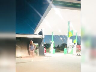 Slender hot CD sissy flashing at petrolStation