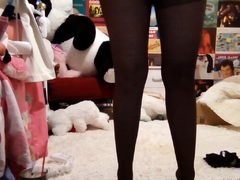 Busty brunette foot fetish and footjob in nylons