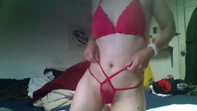 red bra and small boy of japanese girl play her toy