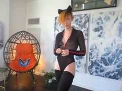 Amateur redhead masturbates then gives a blowjob