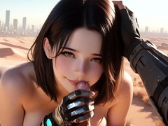 Cyber vixen takes hard cock deep in the dunes (AI Porn)