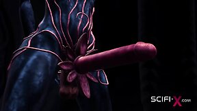 Steamy alien encounter in a dark cave with a blonde