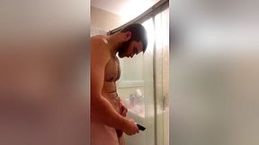 cute hunk taking a shower