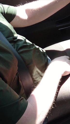 Nylonjunge Driving Car in Black Pantyhose