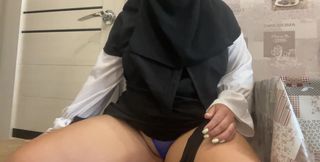 Syrian MILF in Panties Caresses Pussy