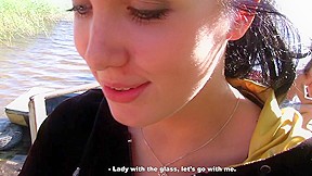 Sexy brunette chick works two big cocks
