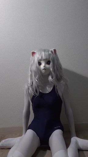 Cute Kigurumi Cat Wearing Swimsuit Cum With Magic Wand