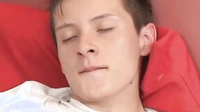 Good looking twink Mario plays with his hard boner