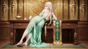 Lazy on the Throne, From Curtain Reveal to Liquid Climax, Kneeling, Gazing Back-teasing You with Every Drop!