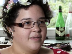 Pink labia close up of naive brunette