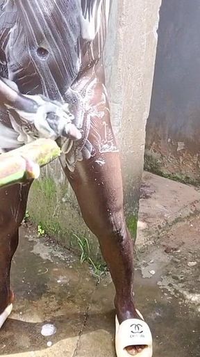 Outdoor Shower Takes Into Wide Cumshots