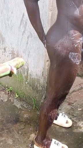 Outdoor Shower Takes Into Wide Cumshots
