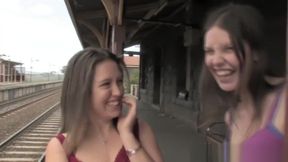 Girls Out West - Hairy and shaved lesbians at the train station