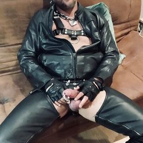 Leather Pig Smoking and Jerking Off