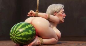 Old Granny Bound with Huge Watermelon in Ass - Hurt &amp; Orgasm
