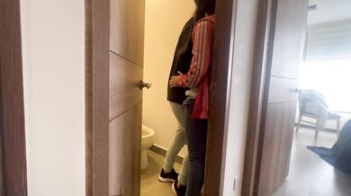My friend’s hot aunt fucks me raw in the bathroom while she watches