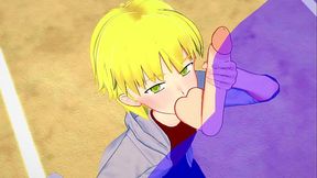 Yaoi - A blond boy licks his boyfriend'_s balls while he jerks him off - Manga Anime Asian Japanese Game Porn Gay