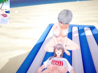 Shemale Hentai Uzaki chan and Shemale Hentai Tsuki Uzaki at beach - Boy taker POV