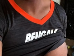 Busty ebony gets big black cock in mouth and hardcore fucked