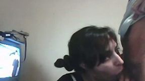 Brazilian nerdy girl on webcam pleases her man orally