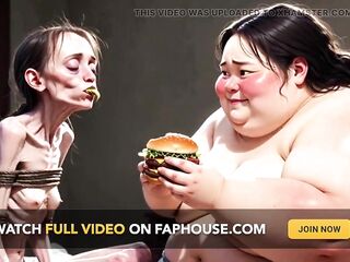 Slender Girl Getting Fed by Massive Obese Woman - Contrast Feeding Fetish