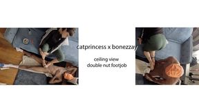 Extreme cum shower, twice, Cat Princess Bonezzay, massage in between, white pedi toejob footjob, facing and Cats face soles pov, combo clip