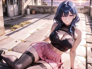 Large Breasts Blue Kouhai Cums Screaming Riding Balcony Sunset Glow