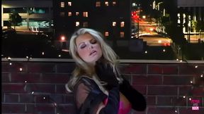 As Two Dudes Pound Her, A Brunette Broadsides Above an Urban Landscape Gets DP'd