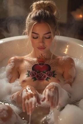 Bathing suit babe shows off her cute boobs in a bathtub solo scene