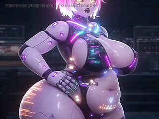 Futuristic Pink Hair Android Angel Moaning & Squeezing Glowing Titties